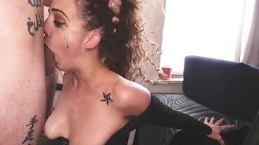 Королева горлового минета, грубый фейсфак - супер-слюняво, супер-громко!