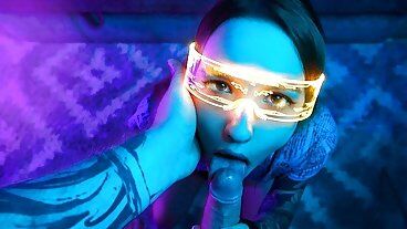 От первого лица в стиле киберпанк, трахнул миниатюрную развратницу в рот - Sunako_Kirishiki